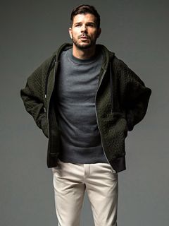 ROPE zip loose hoodie  (カーキ)  縄編みキルティングジップアップパーカー