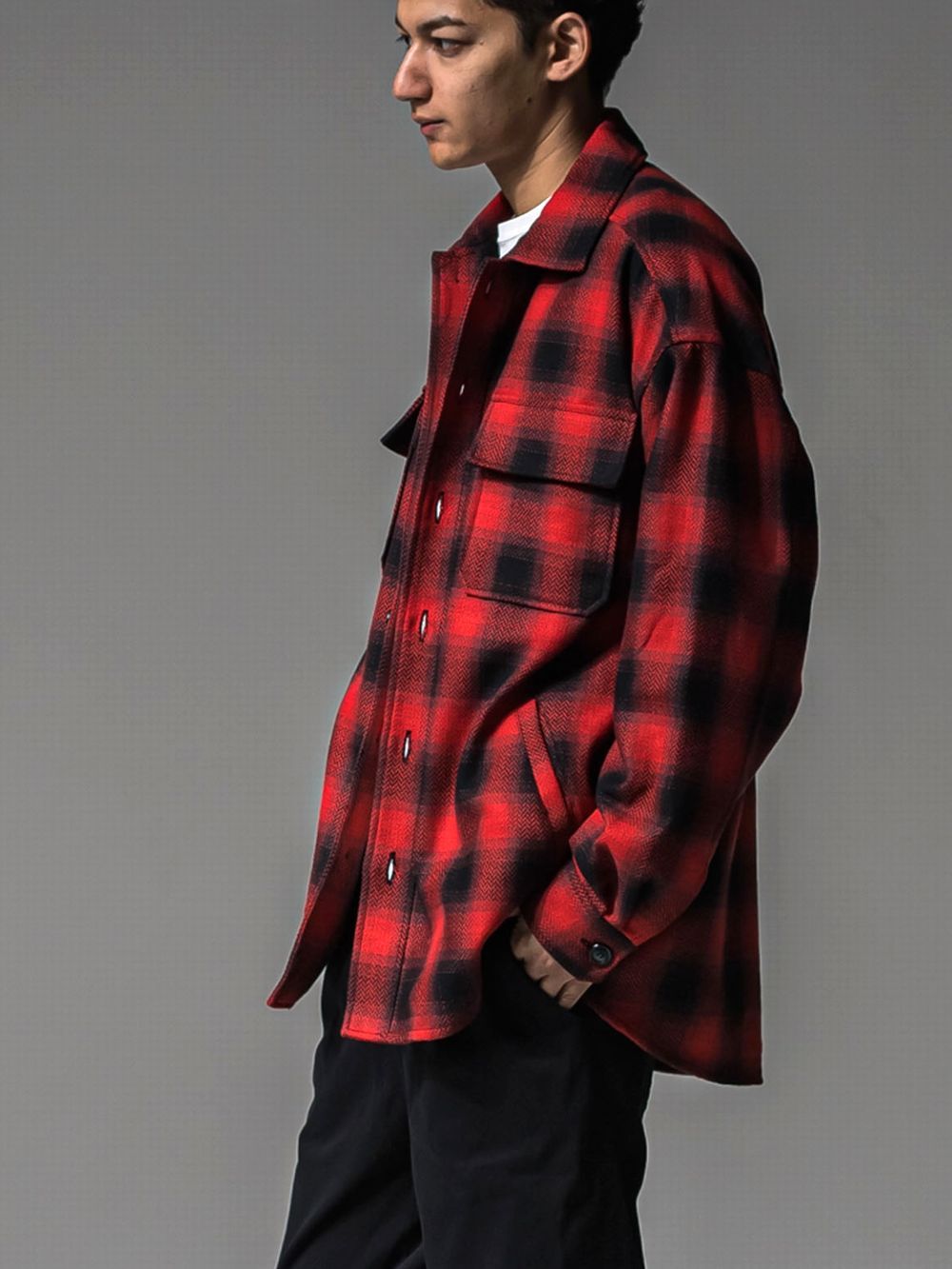 CHECK CPO SHIRTS JK  コットン チェック シャツ ジャケット （レッド）