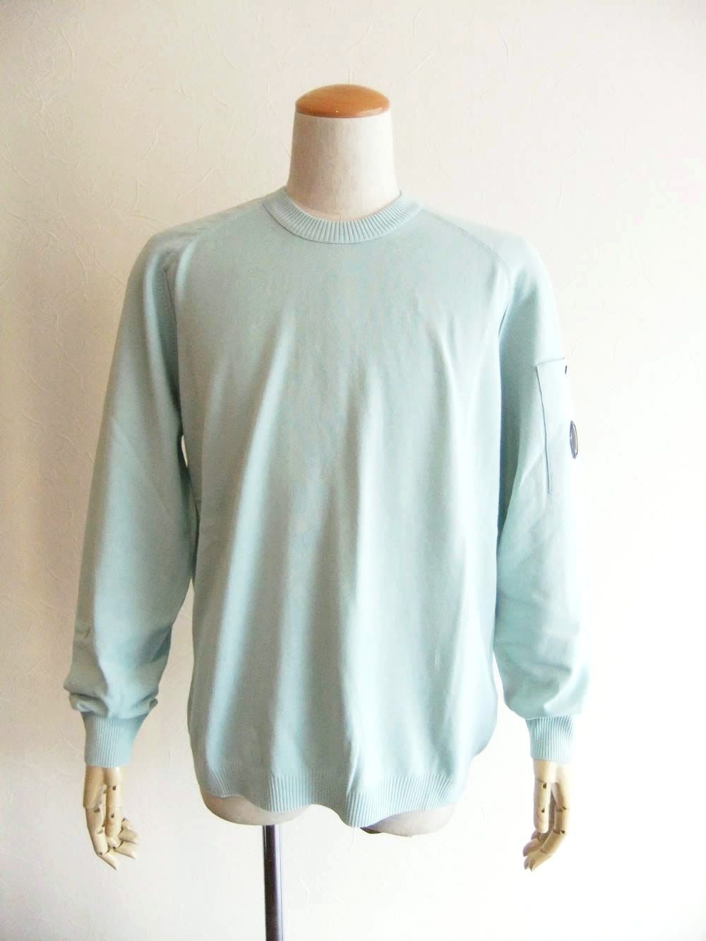 COTTON CREPE CREWNECK LENS SWEATER  (ブルー） コットン クルーネック セーター