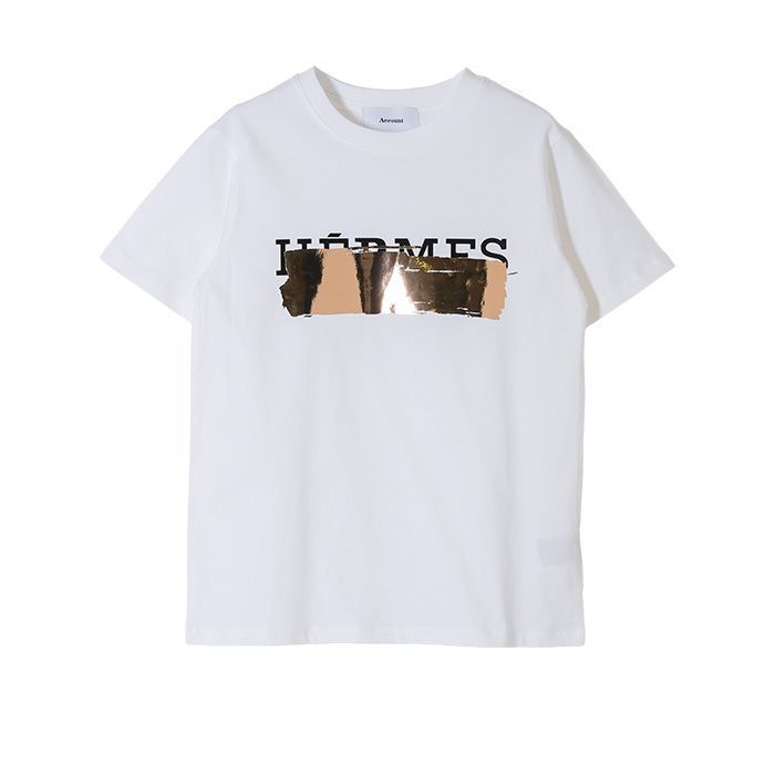 【MICALLE MICALLE Account】 HOMMAGE HFRMFS FOIL PAINT T-SHIRT  (ホワイト×メタリック)  ロゴ T-SHIRT   MAA105TEA