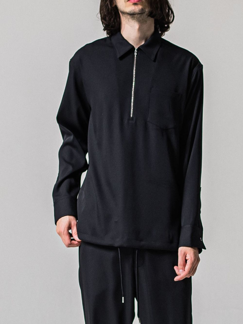 PULLOVER SATIN SHIRT  ジップ プルオーバー シャツ