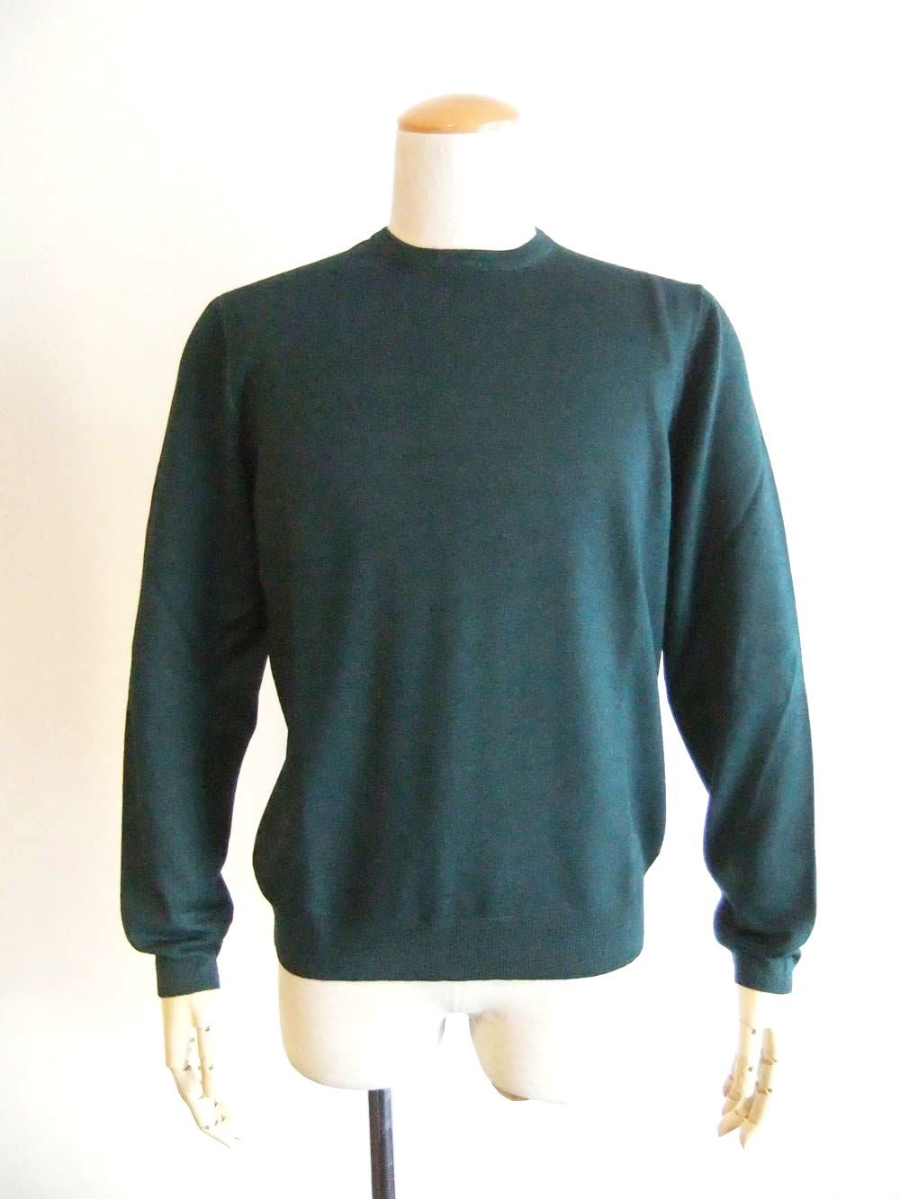 12G ウール クルーネック ニット  (グリーン)