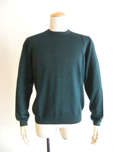 12G ウール クルーネック ニット  (グリーン)