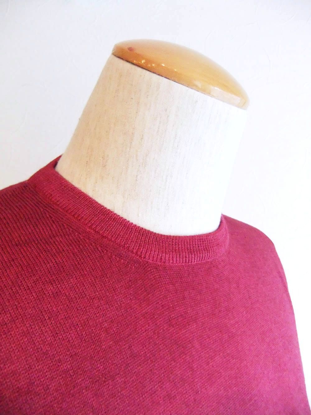 12G ウール クルーネック ニット  (ボルドー)