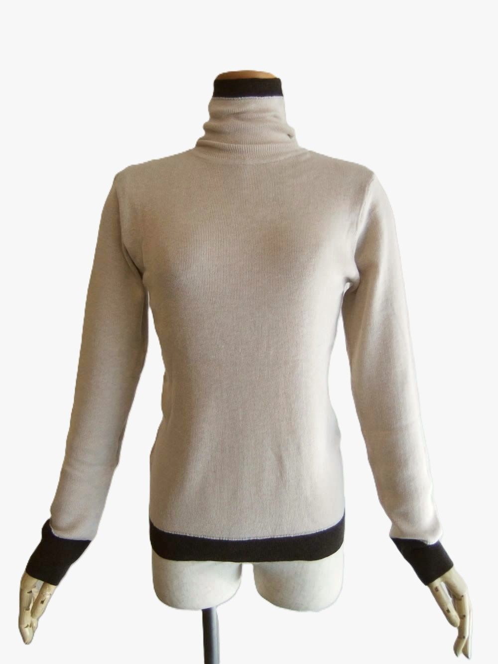 BI COLOR HIGH NECK PULLOVER  配色 ハイネック ガーゼ ニット PO    （ベージュ）  635956