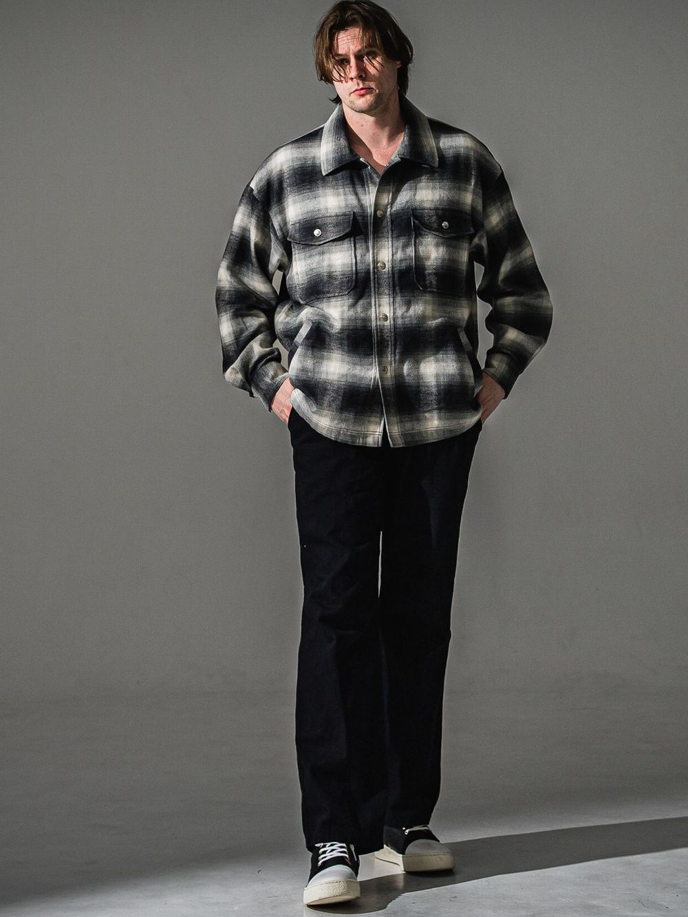 FLANNEL CHECK JK   オンブレチェック ヘリンボーン ネルジャケット （ブラック）