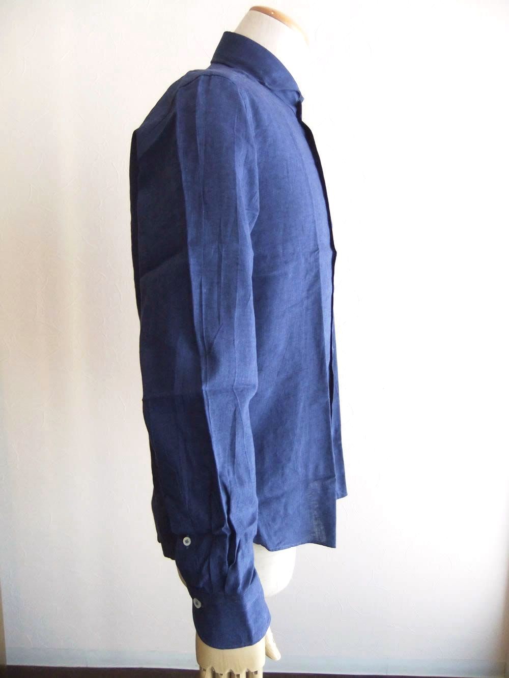 リネン/コットン シャツ (ネイビー)    VINCI FIT
