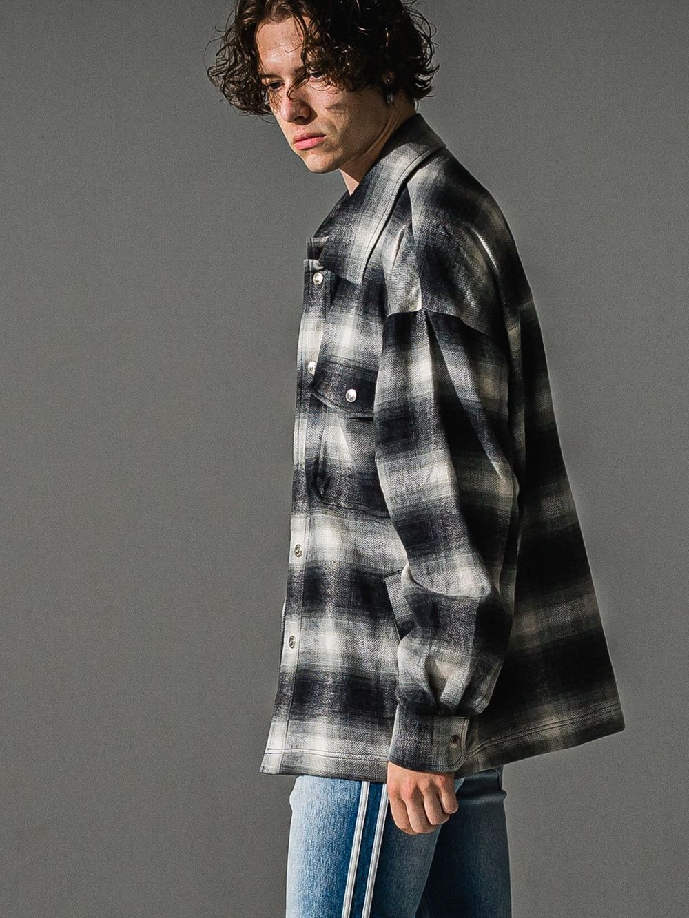 FLANNEL CHECK JK   オンブレチェック ヘリンボーン ネルジャケット （ブラック）