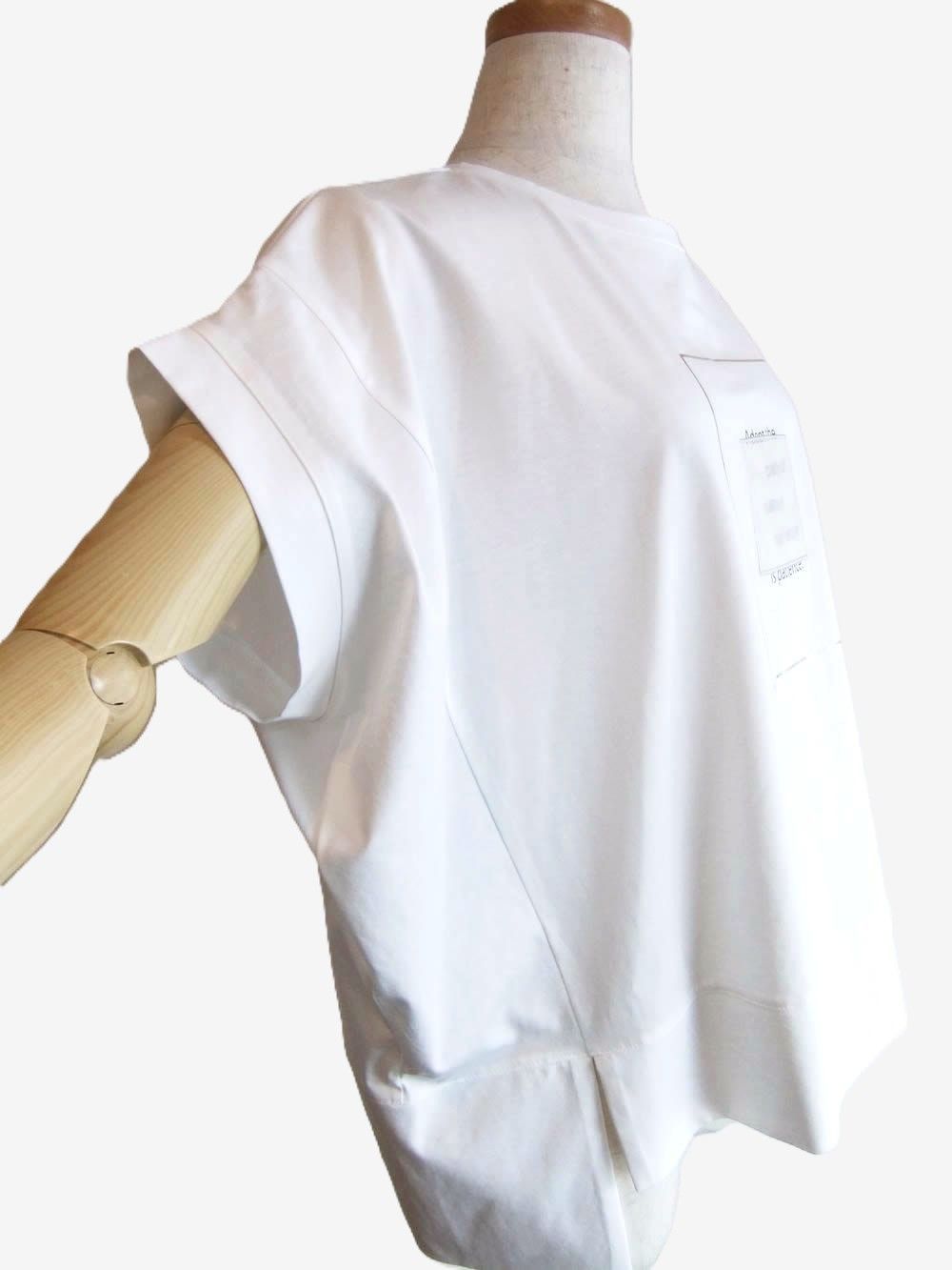 スクエア 箔プリント フロントスリット コクーン Tシャツ  (ホワイト)  626938