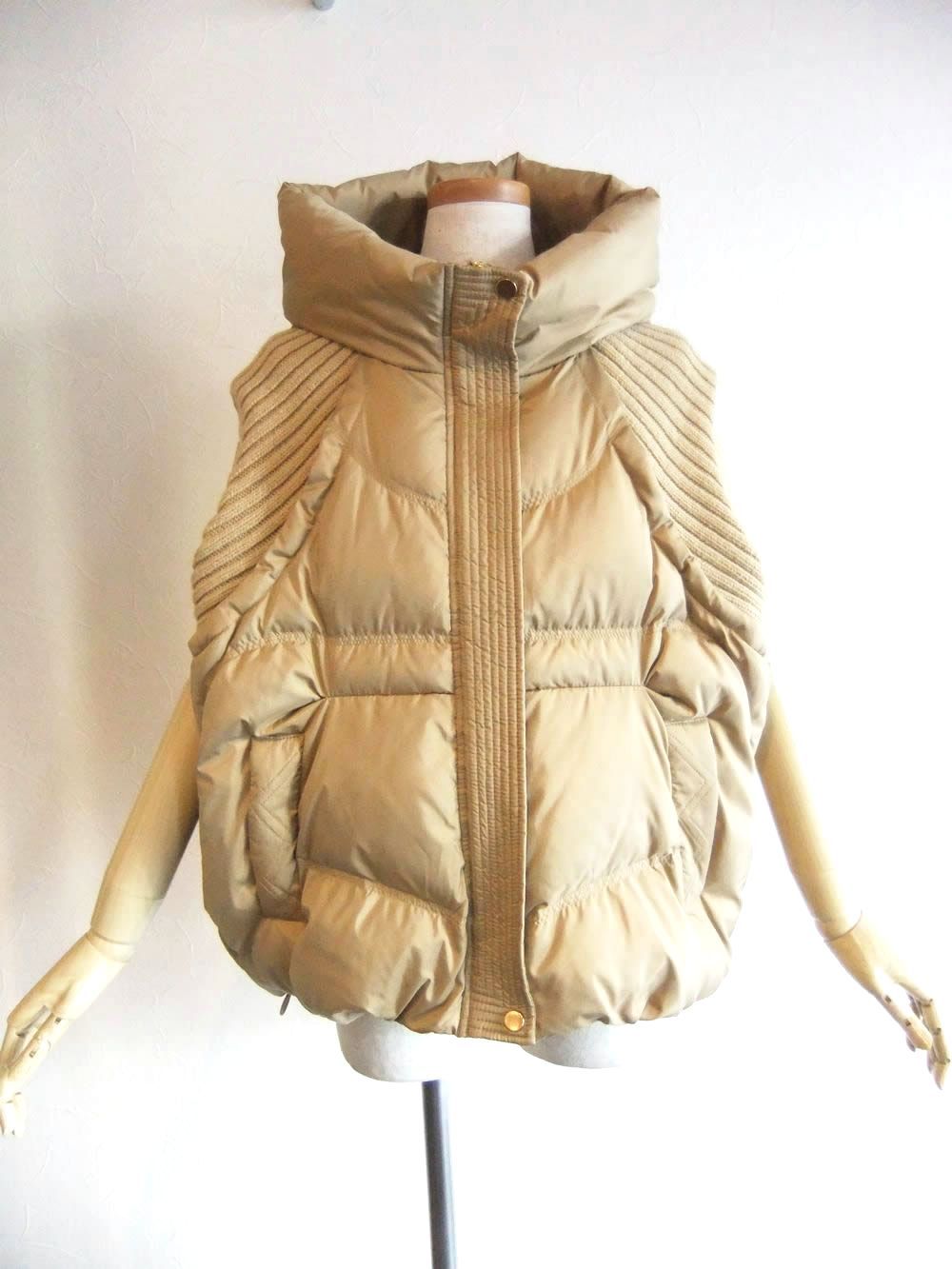 ニット × ダウン フードベスト  (キャメルベージュ)  546414