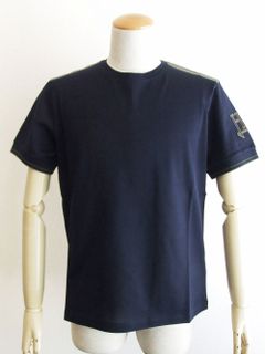 HERNO コットン ピケ クルーネック ロゴTシャツ (ネイビー)  JG000129U-54002