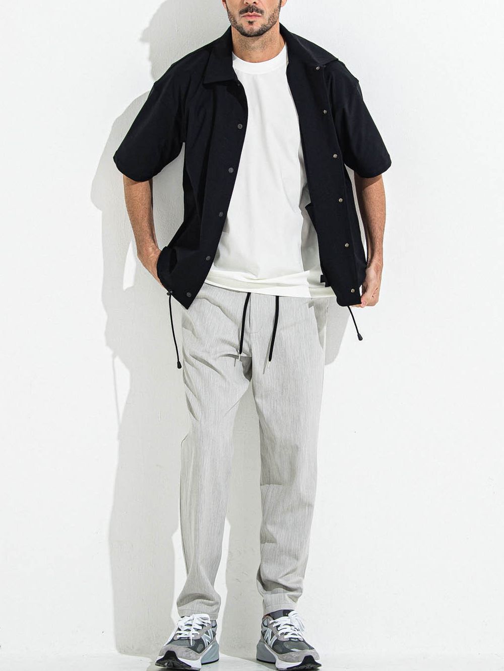 NYLON HALF COACH JACKET  ハーフスリーブ コーチジャケット  (ブラック)