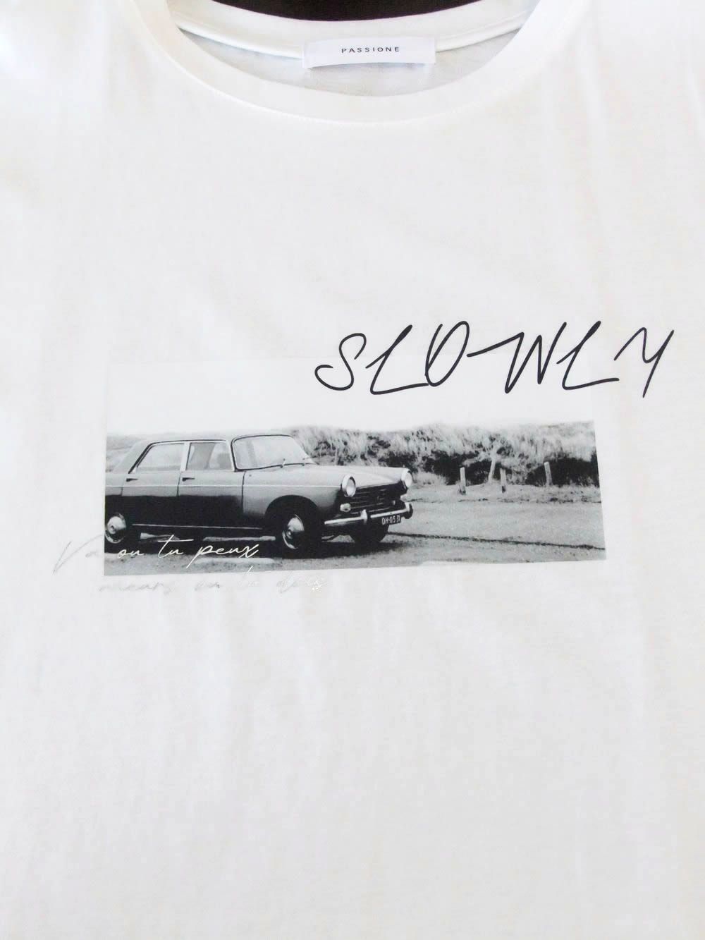 フォトプリント フロントスリット コクーン Tシャツ  (ホワイト)  626939