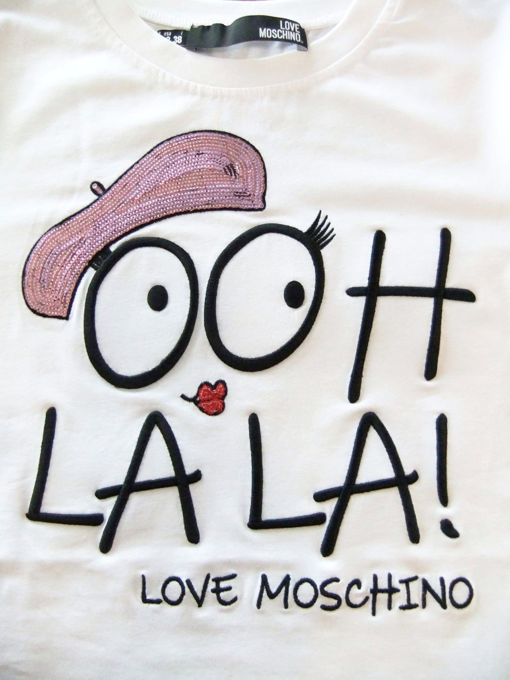 OOH LALA (ホワイト) スパンコール モチーフ 長袖Tシャツ