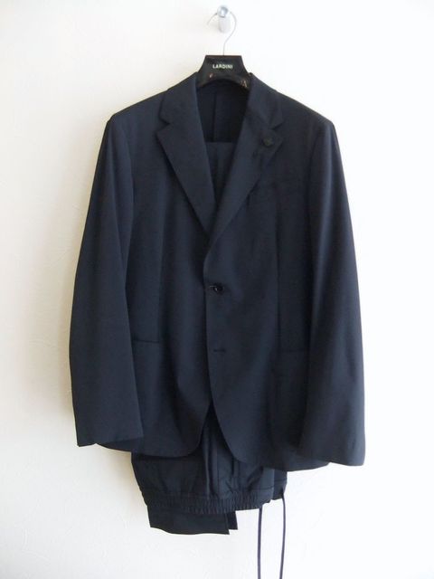 美品>LARDINI 新ロゴ ネイビー 汚らしく ウール ロング ベルデット 