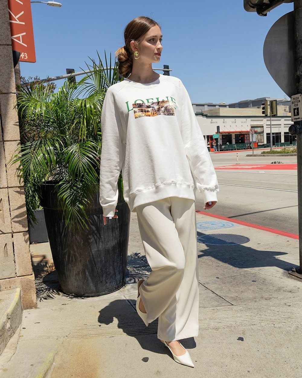 【MICALLE MICALLE Account】 HOMMAGE  LW SWEATSHRIT (ホワイト)   ロゴ Tトレーナー  MAG105TDC
