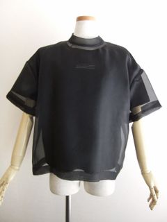 クルーネック オーガンザ レイヤード Tシャツ  (ブラック)  MM0027
