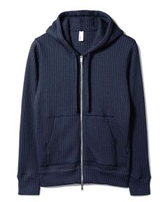 BIG WAFFLE hoodie   コットンワッフル ダブルジップパーカー (ネイビー)