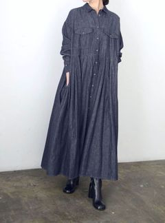 ウォッシュド デニム  ロング シャツワンピース  214004
