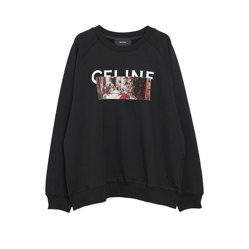 【MICALLE MICALLE Account】 HOMMAGE  CE SWEATSHRIT (ブラック)   ロゴ Tトレーナー  MAG106TDC