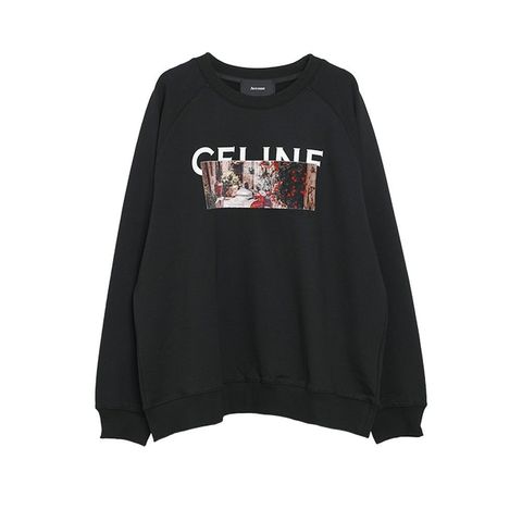【MICALLE MICALLE Account】 HOMMAGE  CE SWEATSHRIT (ブラック)   ロゴ Tトレーナー  MAG106TDC