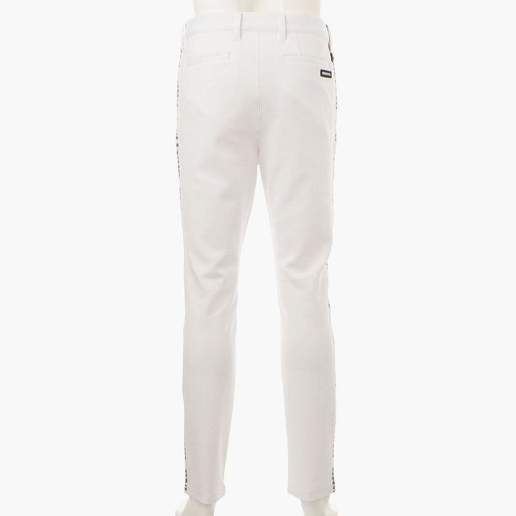 MENS SIDE LOGO LINE SLIM PANTS (ホワイト) ロゴ ストレッチジャージパンツ