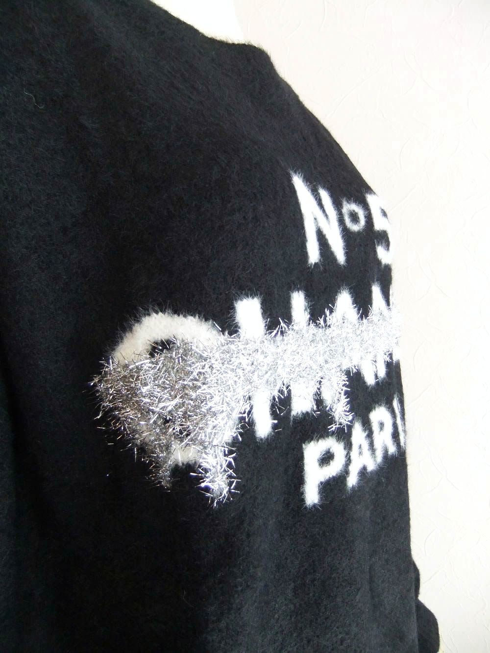 【MICALLE MICALLE Account】 HOMMAGE  No5 SHAGGY KNIT (ブラック)   ロゴ ニット  MAG110NDC