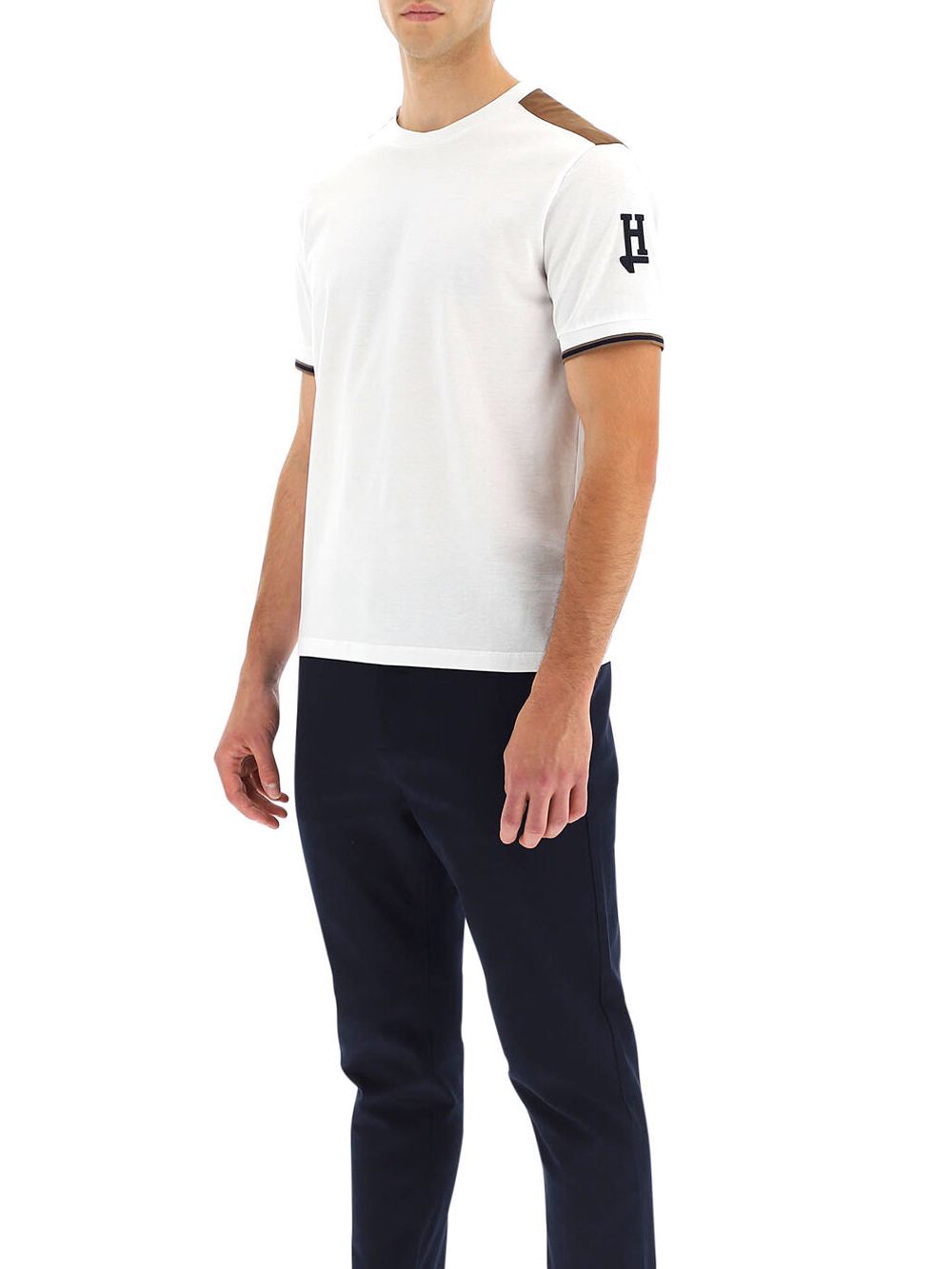HERNO コットン ピケ クルーネック ロゴTシャツ (ホワイト)  JG000129U-54002