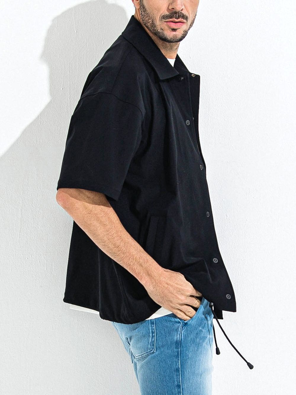 NYLON HALF COACH JACKET  ハーフスリーブ コーチジャケット  (ブラック)