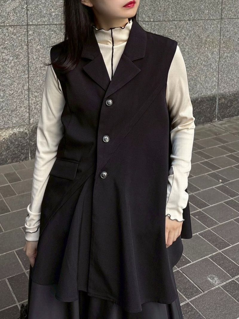 配色メロー モックネック 燕尾風 長袖 Tシャツ   （アイボリー）  MMF117TEC