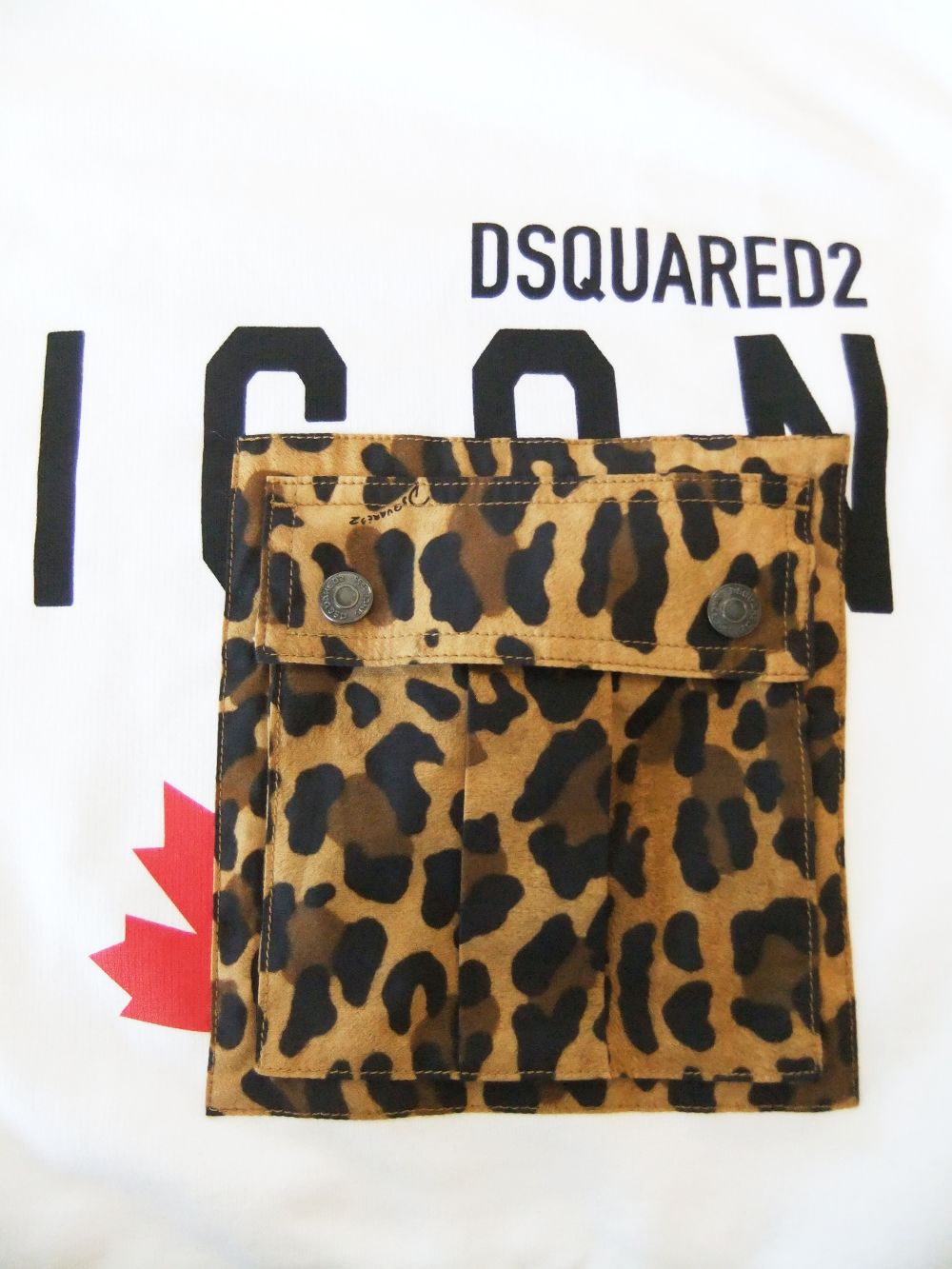 LADIES ICON HOODED WITH LEOPARD POCKET ( ホワイト )  ロゴプリント スウェットパーカー