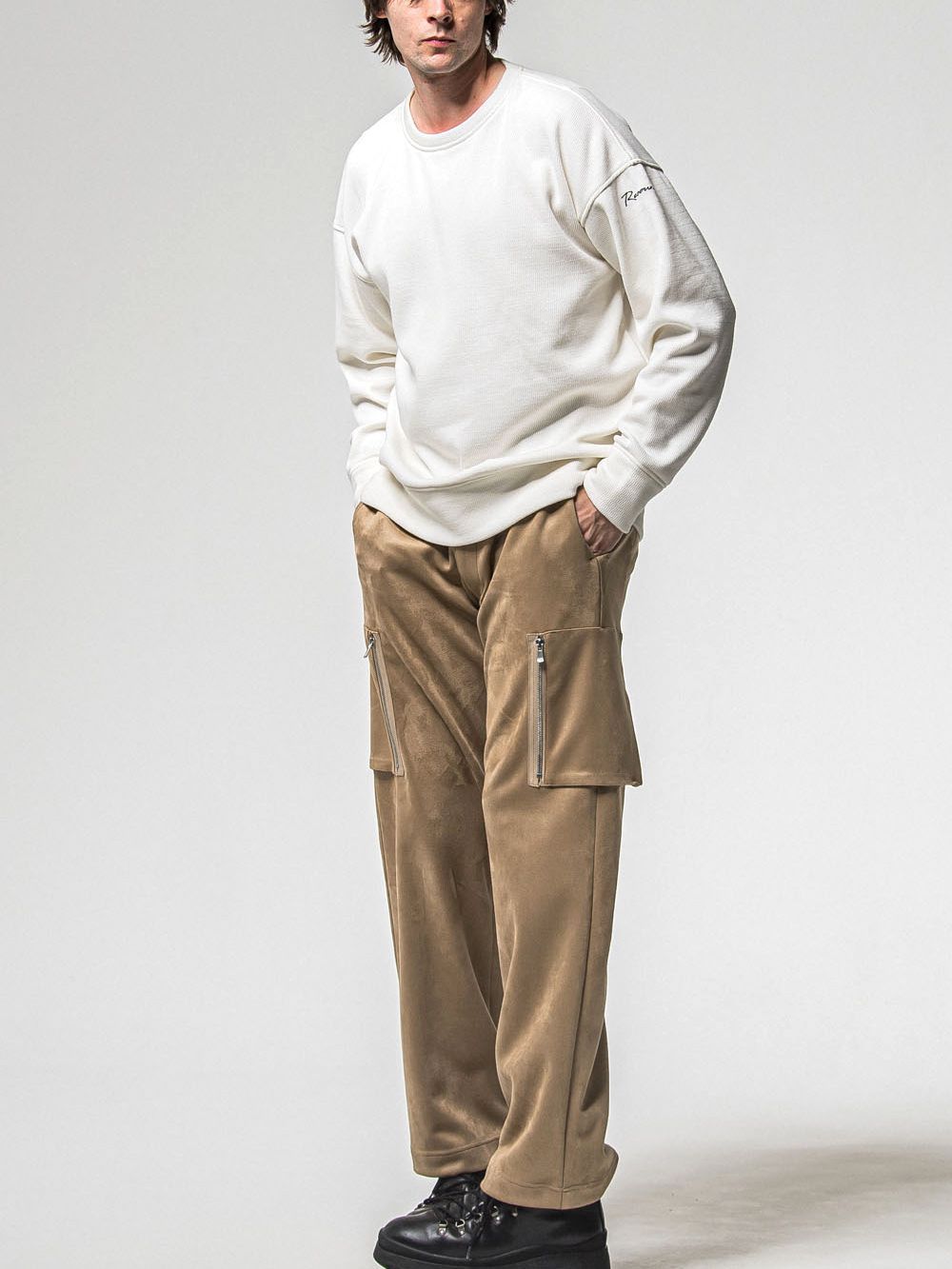 VELOURS FLEECE THERMAL LOOSE TRAINER  (ホワイト)  裏起毛 ルーズトレーナー