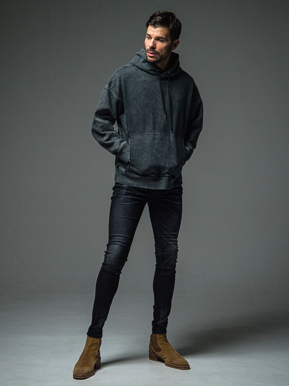 VINTAGE loose hoodie  (ブラック)  度詰め裏毛ヴィンテージルーズパーカー