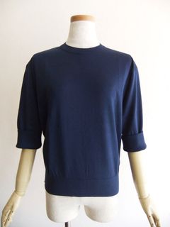 《LADIES》 S4727  30G コットン 半袖 ターンバック クルーネックニット （ネイビー）