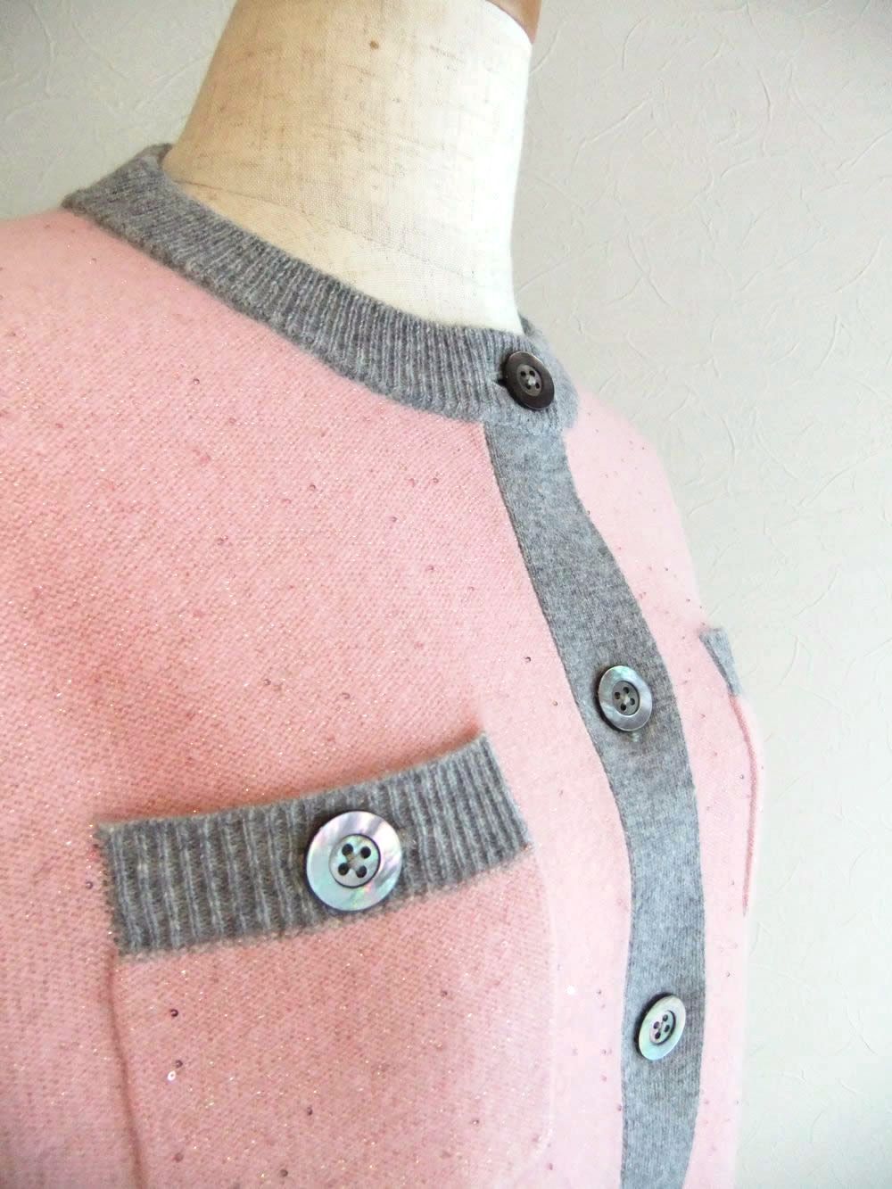 クレリック クルーネック ラメ入り ウール カーディガン  A147107M