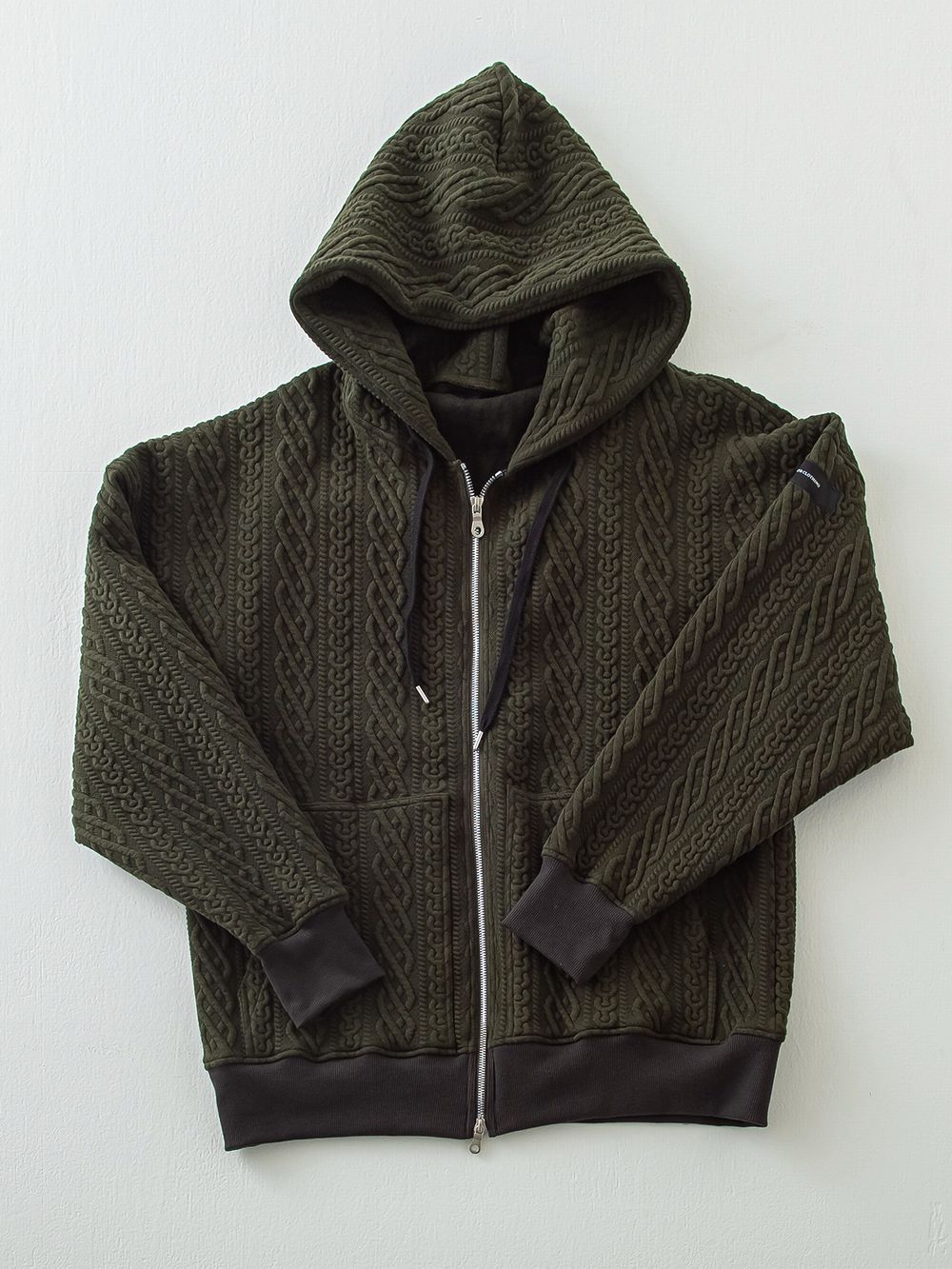 ROPE zip loose hoodie  (カーキ)  縄編みキルティングジップアップパーカー