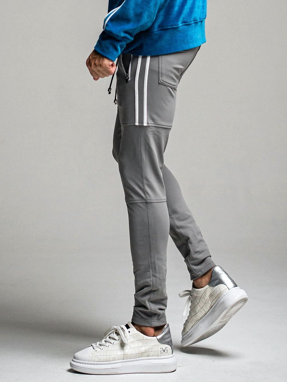 Johnson LINE HEAT PANTS ジョンソン ライン ナイロン パンツ (グレー×ホワイト)