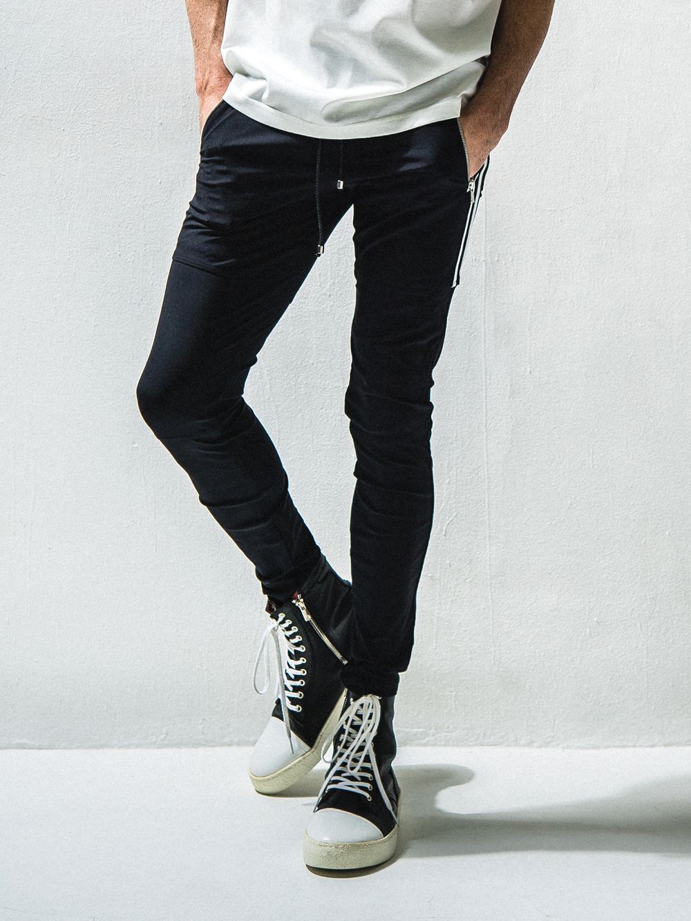 Johnson LINE NYLON PANTS ジョンソン ライン ナイロン パンツ (ブラック×ホワイト)