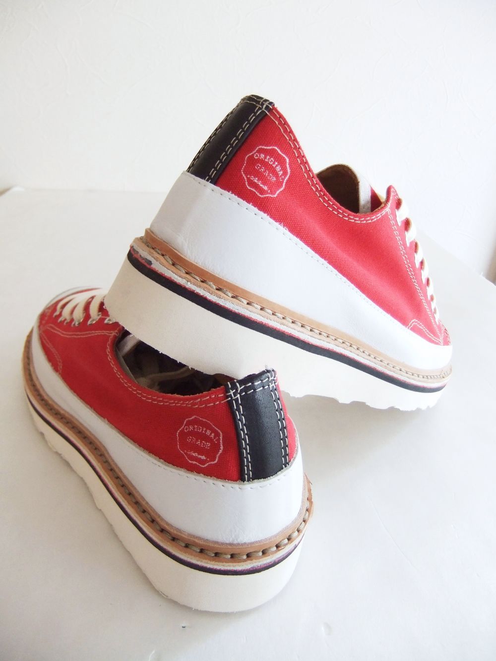 MATCH    キャンバス × レザー スニーカー (レッド)