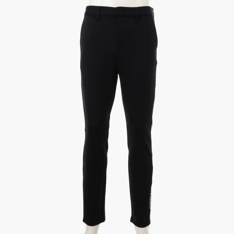 MENS SIDE LOGO LINE SLIM PANTS (ブラック) ロゴ ストレッチジャージパンツ