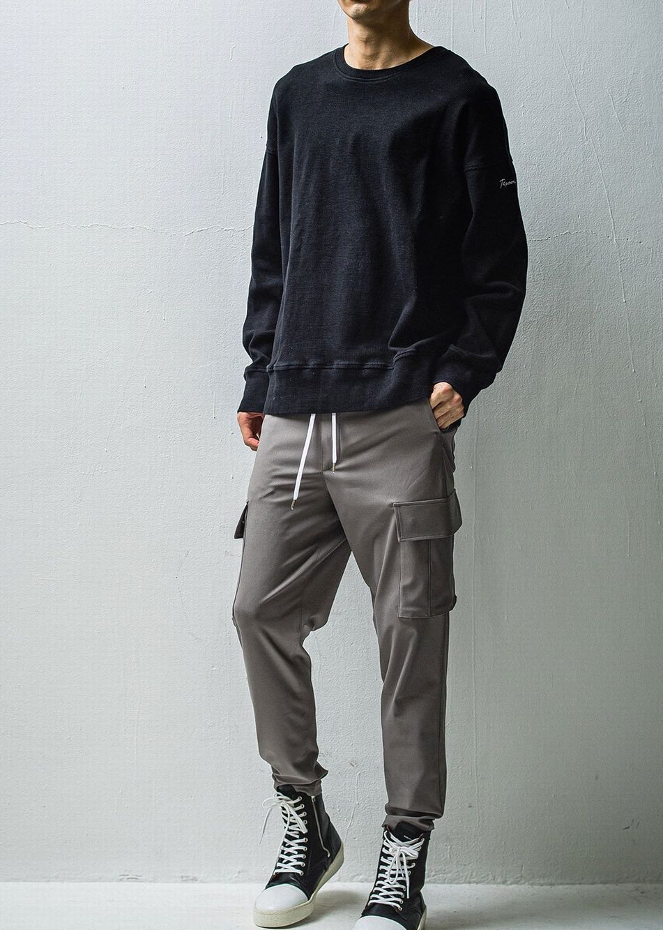 wafful thermal loose trainer  RC27-C-002 (ブラック)  ワッフルサーマルルーズトレーナー
