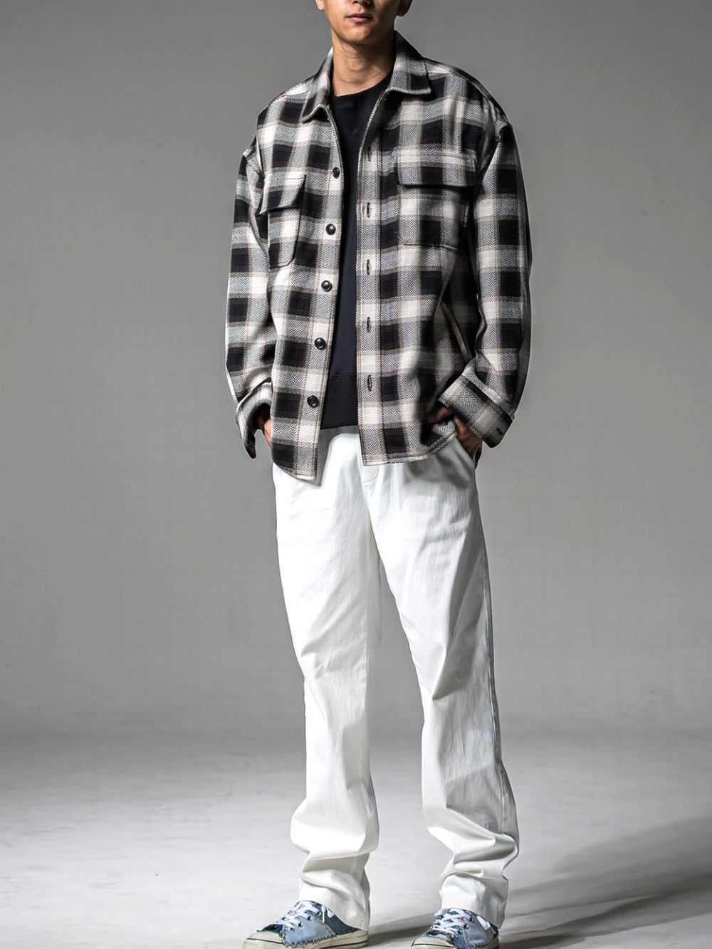 CHECK CPO SHIRTS JK  コットン チェック シャツ ジャケット （ブラック）