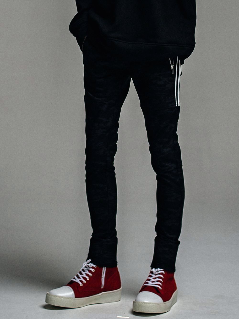 Johnson LINE HEAT PANTS ジョンソン ライン ナイロン パンツ (ブラック×ホワイト)