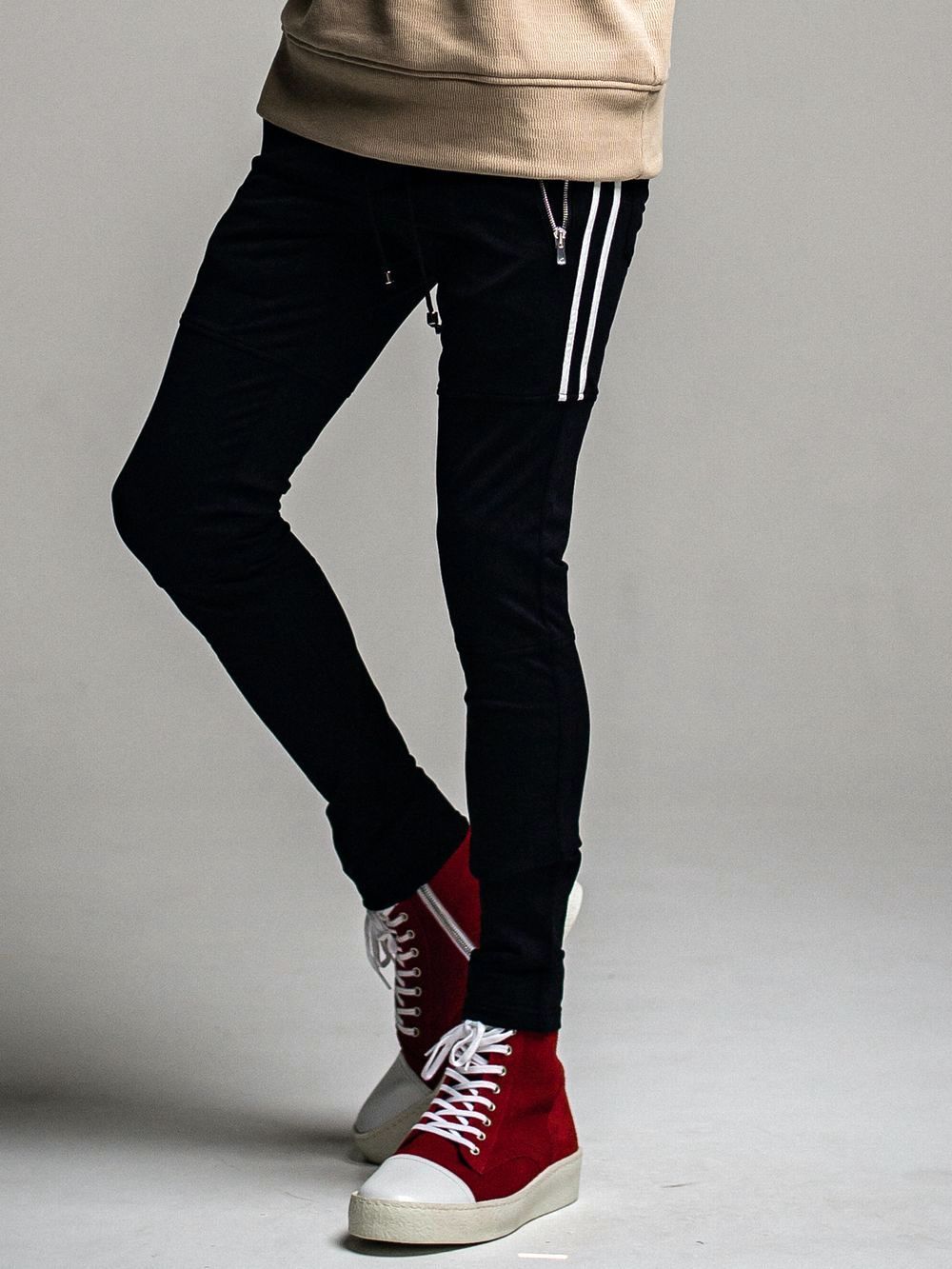 Johnson LINE HEAT PANTS ジョンソン ライン ナイロン パンツ (ブラック×ホワイト)
