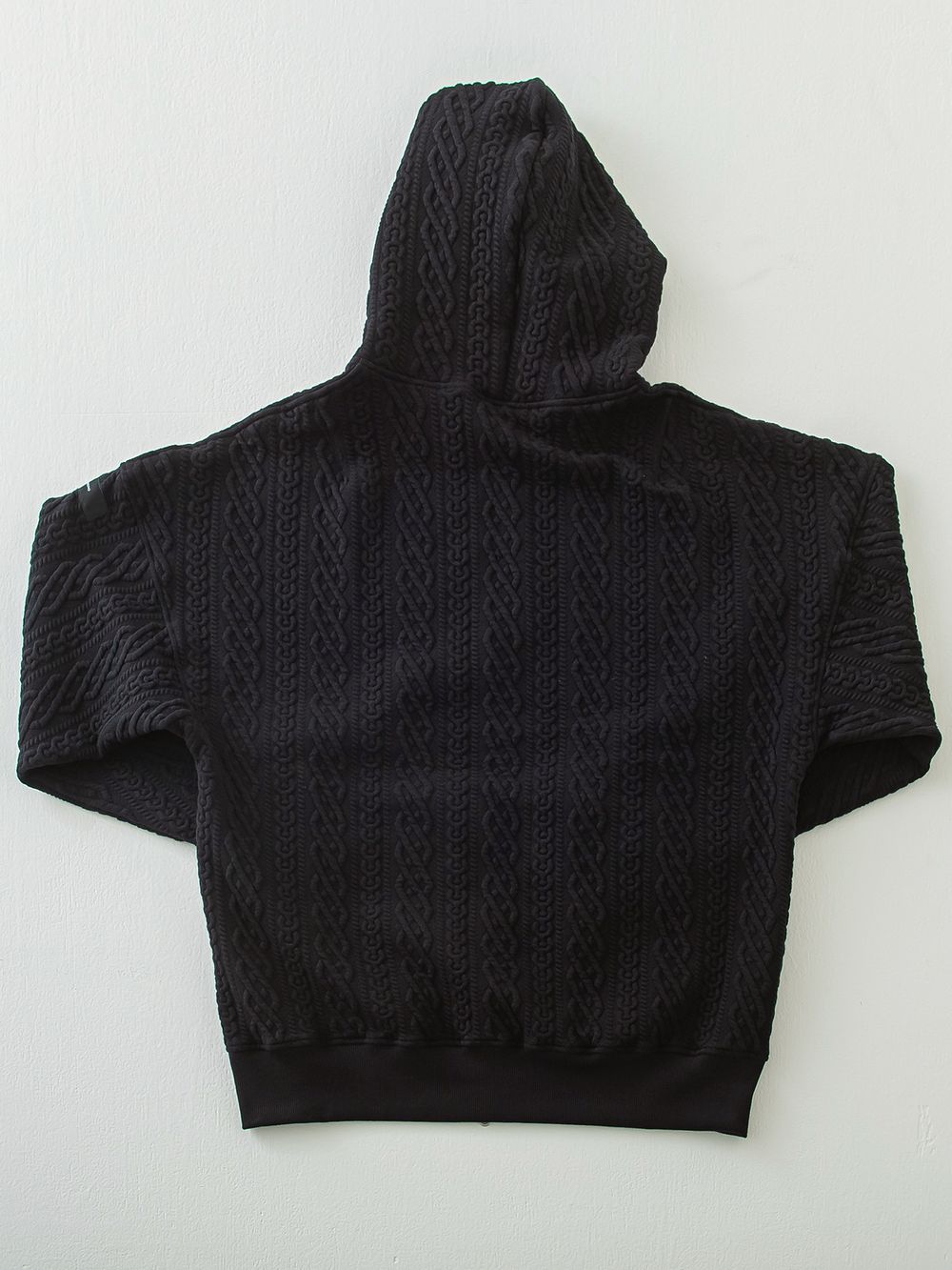 ROPE zip loose hoodie  (ブラック)  縄編みキルティングジップアップパーカー