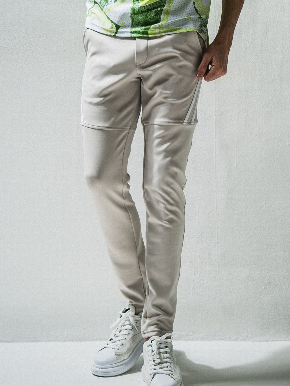 TYLER LINE  PANTS  ライン ナイロン パンツ (オフホワイト×ホワイト)