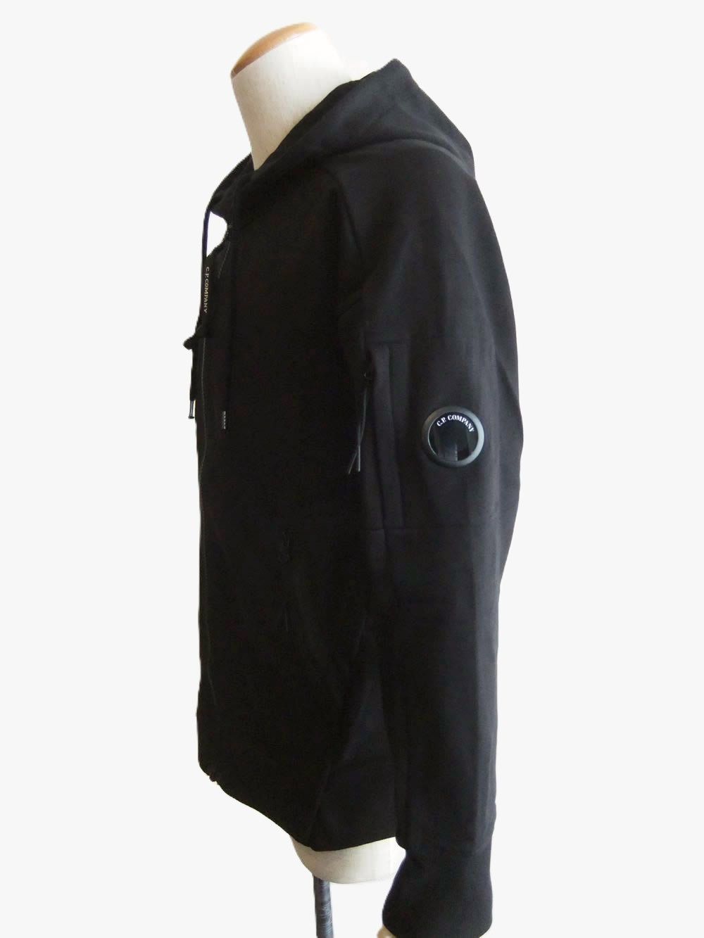 DIAGONAL RAISED FLEECE HOODED ZIP LENS SWEATSHIRT  (ブラック)  スウェットパーカー