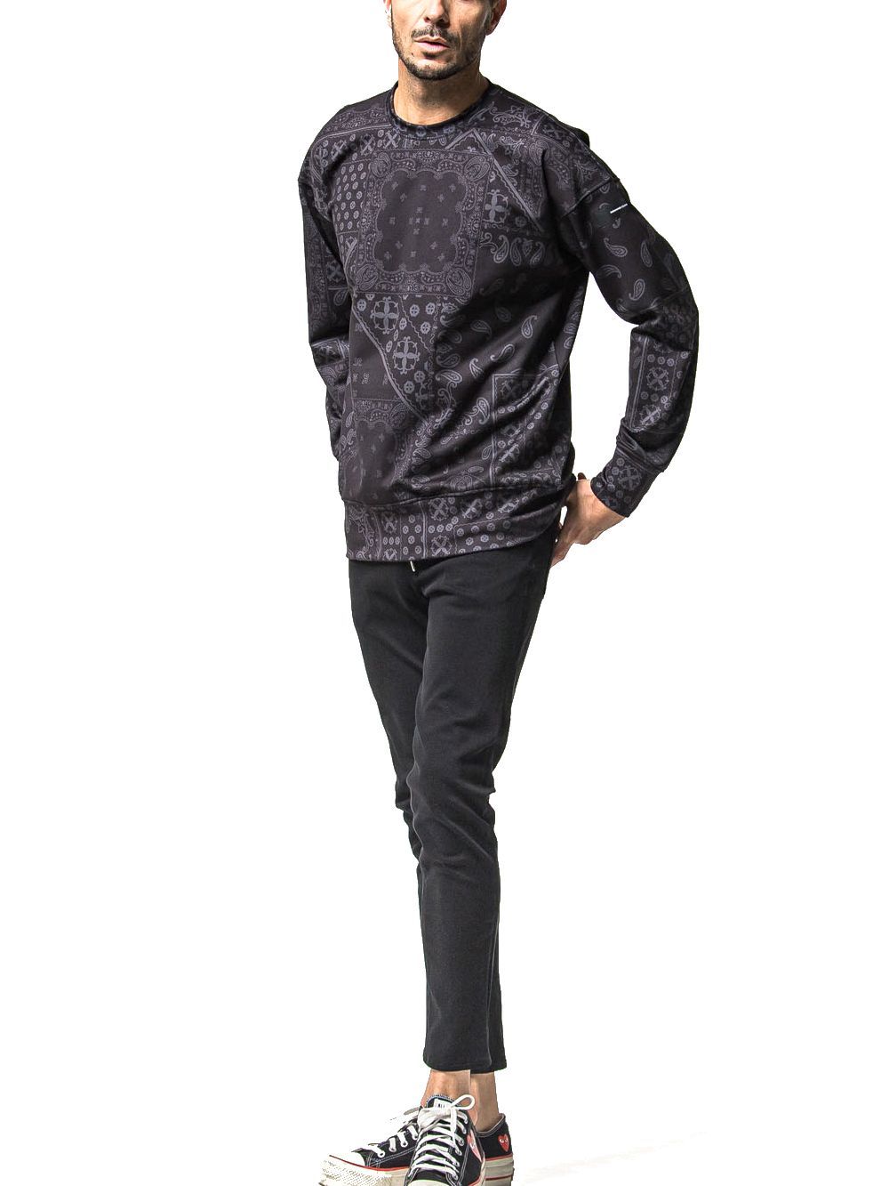 PAISLEY BACK FLEECE DROP TRAINER  プリント ルーズ トレーナー