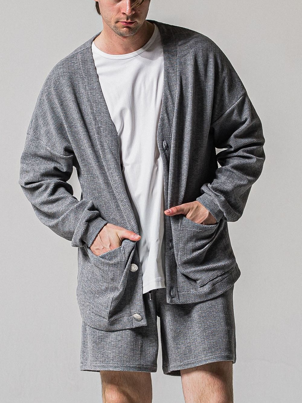 BLISTER KNIT C/D (グレー)   ブリスターニットカーディガン