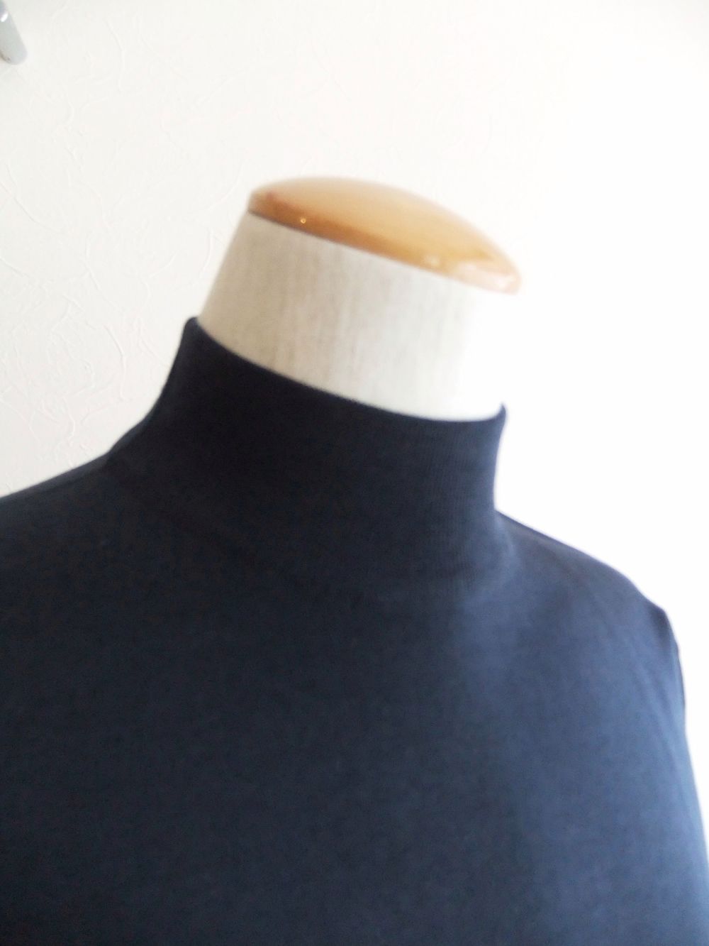 S4700  (ネイビー)  [Merino wool] Mock turtle neck Pullover  半袖モックネックニット